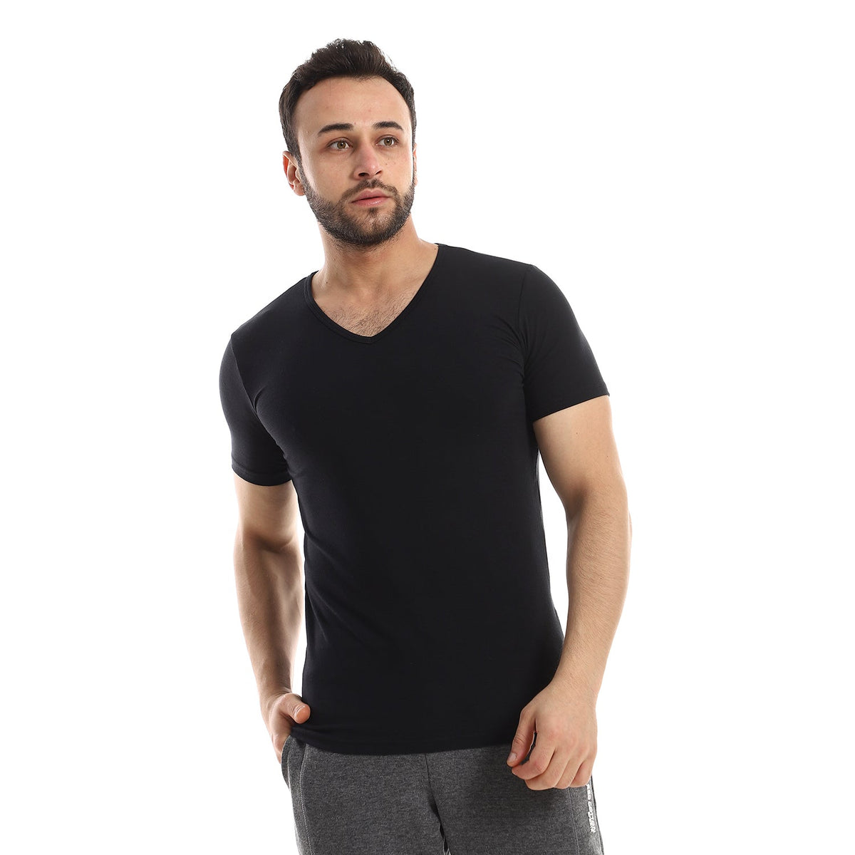 Short Sleeve Undershirt For Men V Neck - Red Cotton