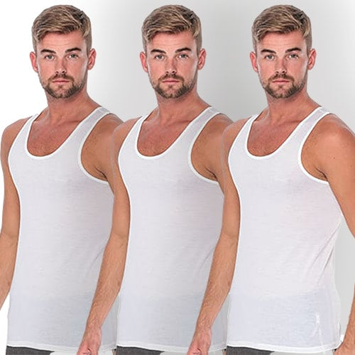 Men's sleeveless combed from Red Cotton 3 pcs - White