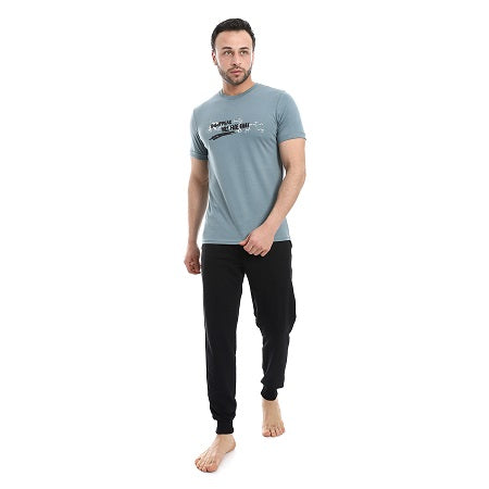 Men's summer pajama set with Printed Slip On Tee & Elastic Waist Pants- mint