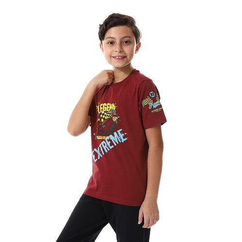 Boy's Summer Pajama Pants and Half Sleeves-dark red