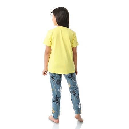 Girls' Cotton Pajama Set (Love to Dance) Summer Sleepwear-yellow