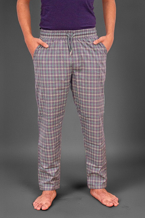 Men's Summer Check Pants-Aqua