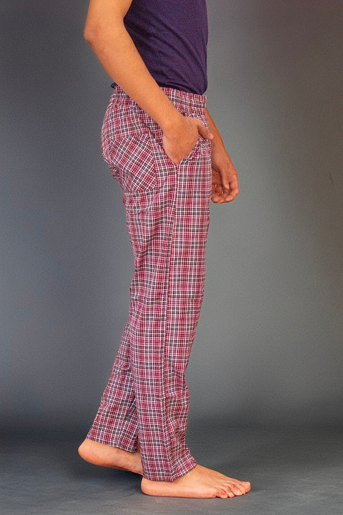 Men's Summer Check Pants-dark red