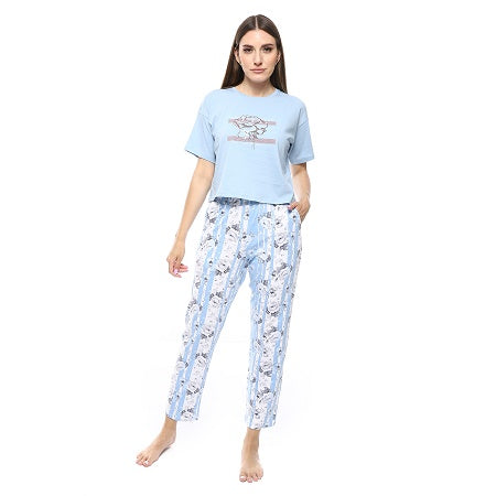 Women's summer pajamas Crop Shirt &  Pants , new and trendy- light blue