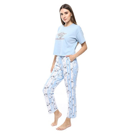 Women's Summer Pajamas Crop Shirt & Pants - Light Blue