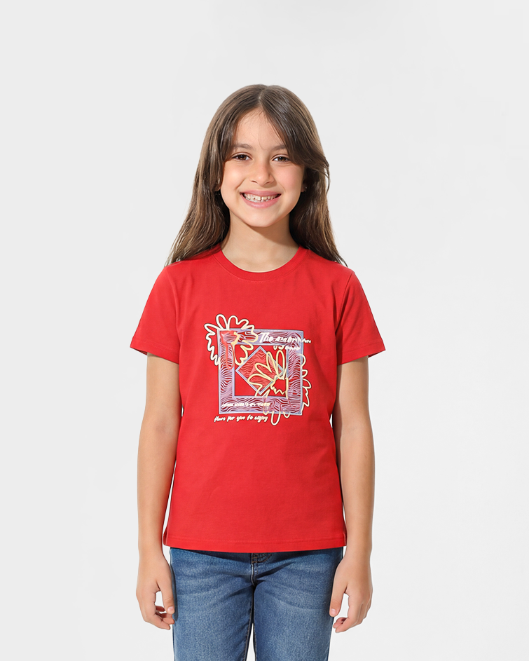 Girls' "Floral Frame" Cotton Active Tee