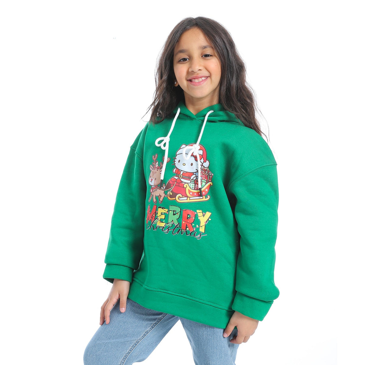 Stylish and Cozy Girls' Sweatshirt - Green - Red Cotton