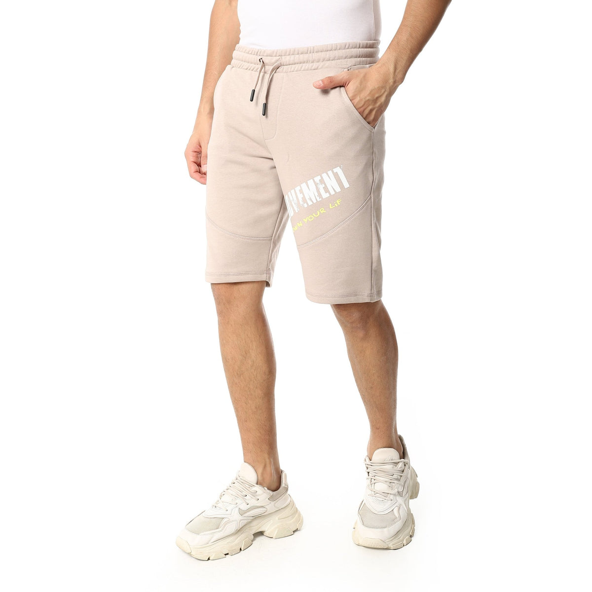 Stylish Printed Men's Shorts Beige- Comfortable and Trendy - Red Cotton