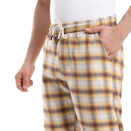 Men's red cotton summer check pants - Mostarda