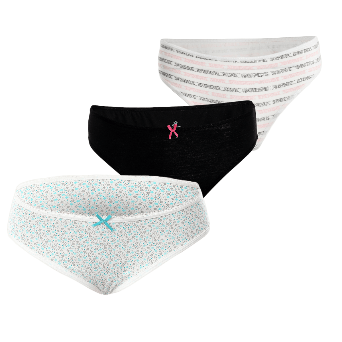 Three-Piece Women's Bikini Underwear Set - Multiple Colors - Red Cotton