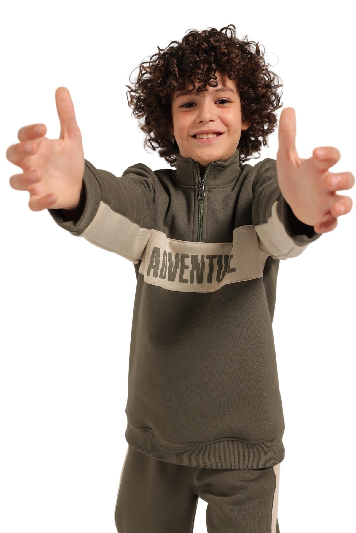 Trendy Boy's Graffiti Sweatshirt & Jogger Set - Olive - Red Cotton