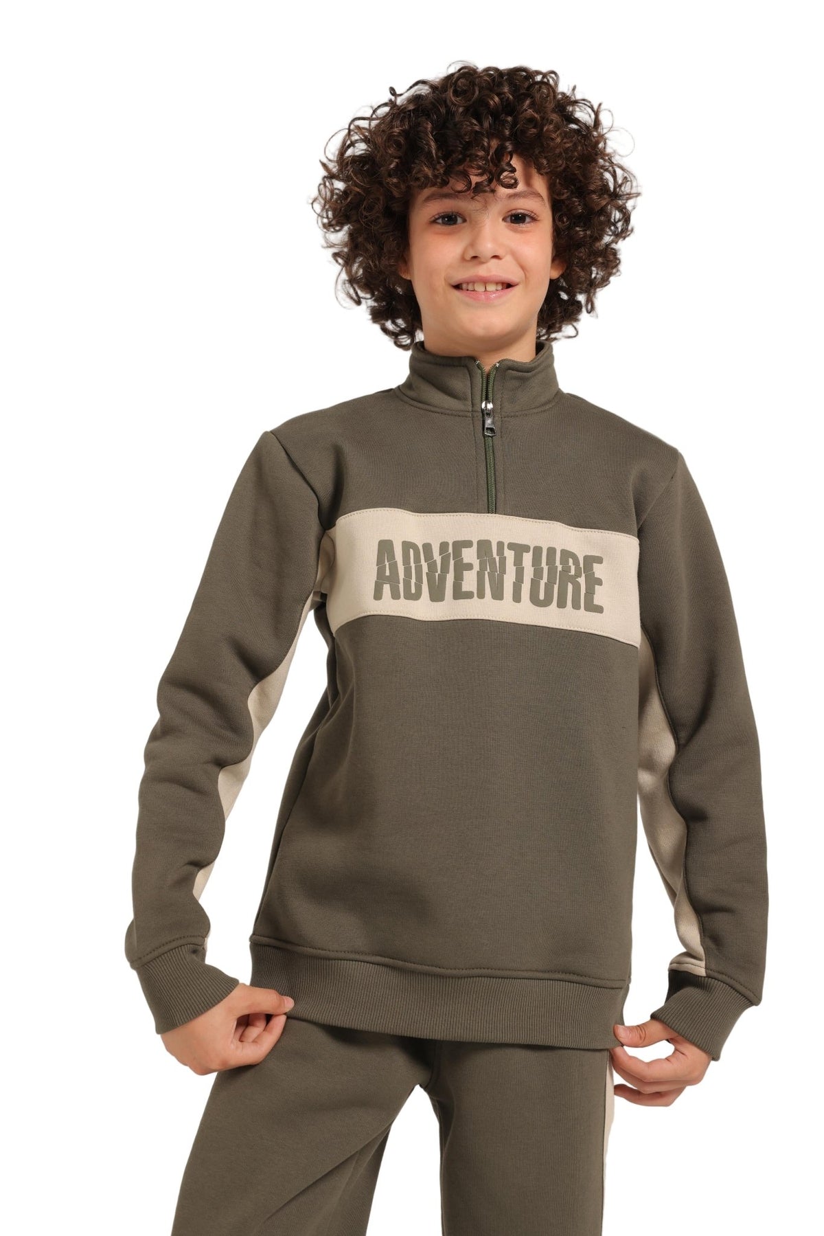 Trendy Boy's Graffiti Sweatshirt & Jogger Set - Olive - Red Cotton
