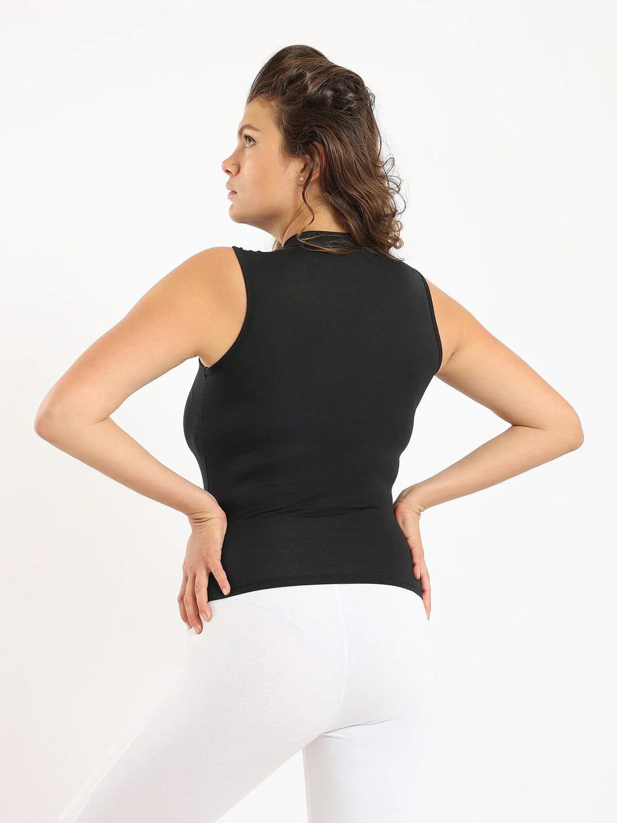 Women Basic Shirt, High Neck, Sleeveless - Red Cotton