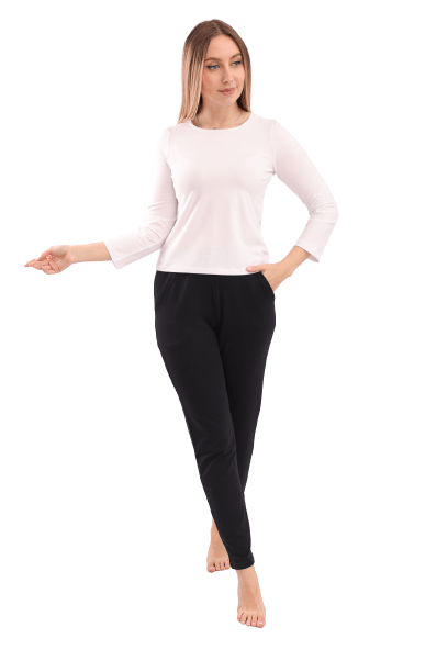 Women Basic Shirt, Round Neck, Long Sleeve - Red Cotton
