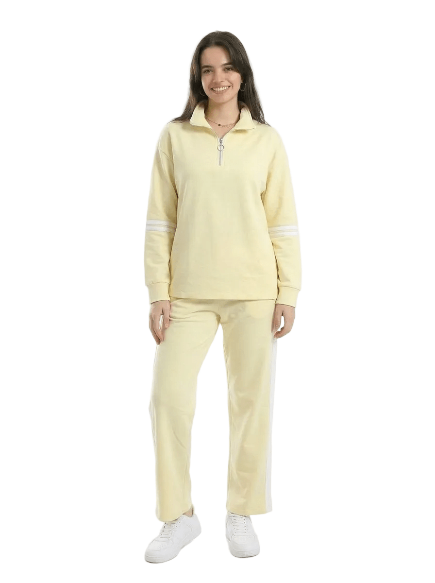 Women Half-Zip Sporty Loungewear Set - Red Cotton