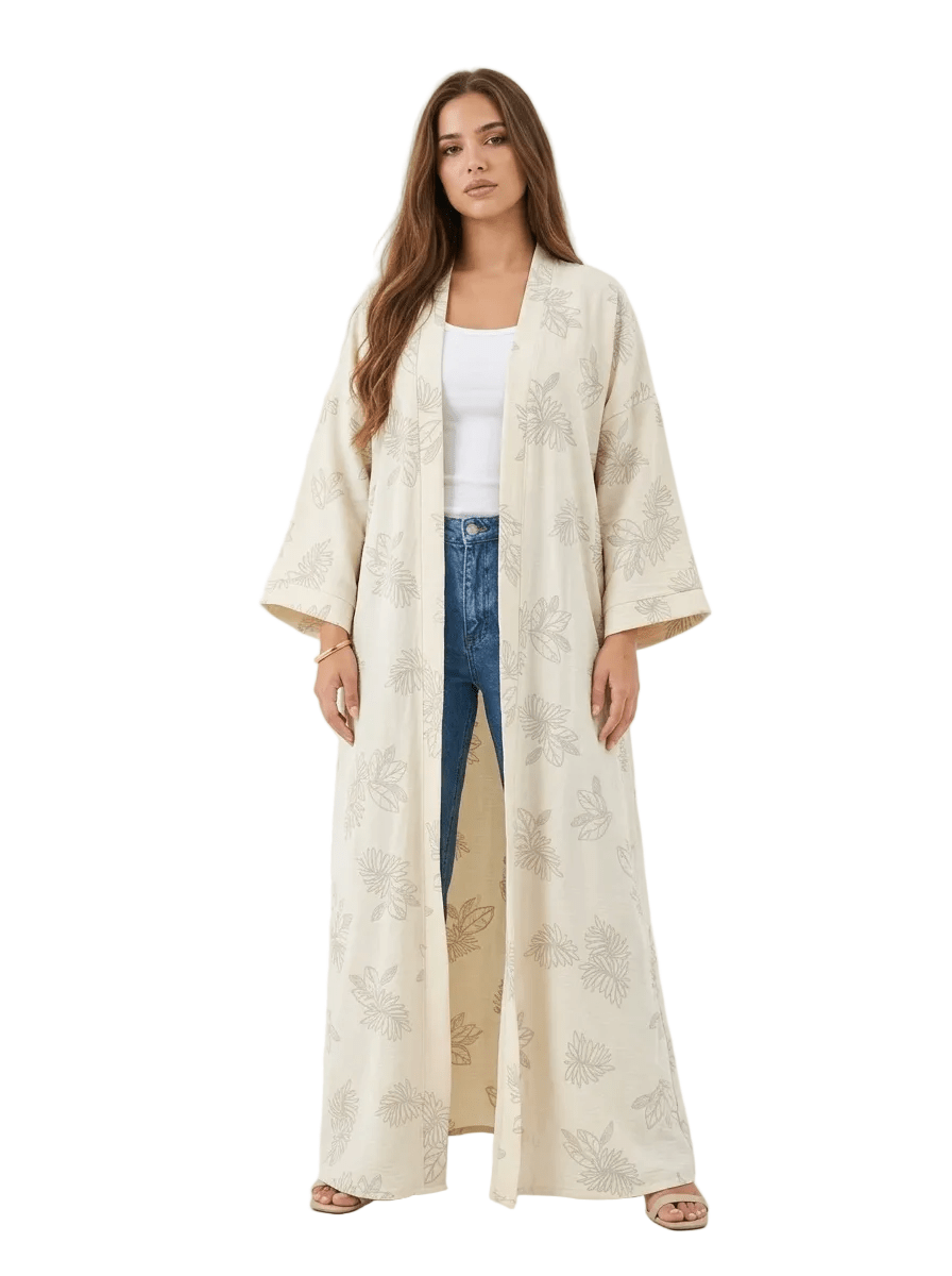 Women Long Festive Open Kimono – Traditional Ramadan & Eid - Red Cotton