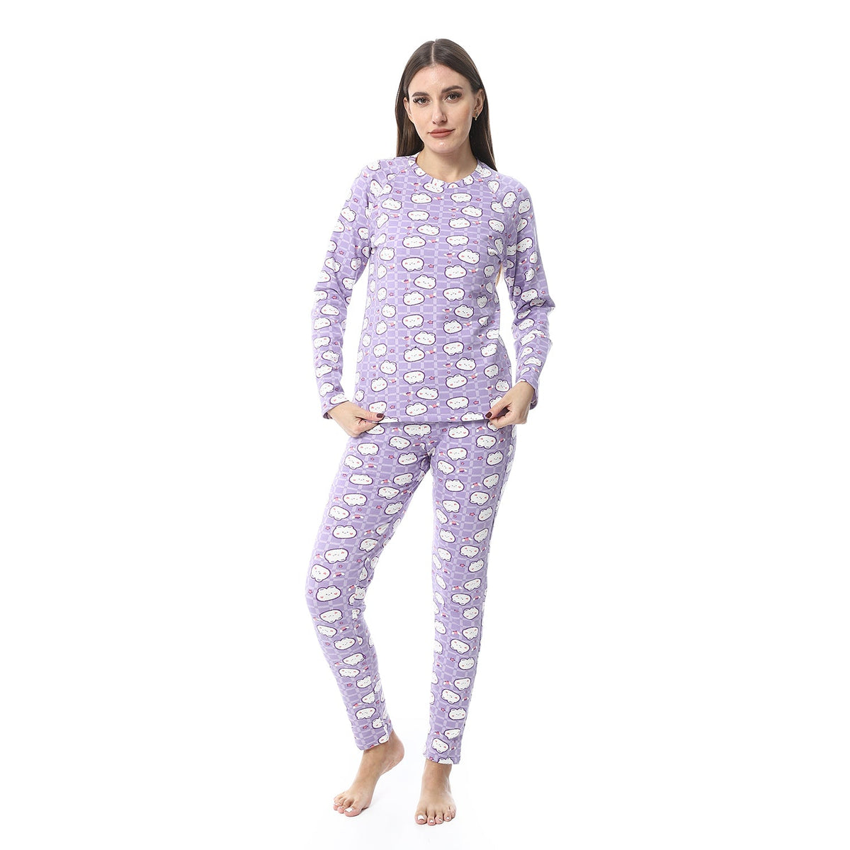 Women Printed Thermal Set Padded Inside - Purple - Red Cotton