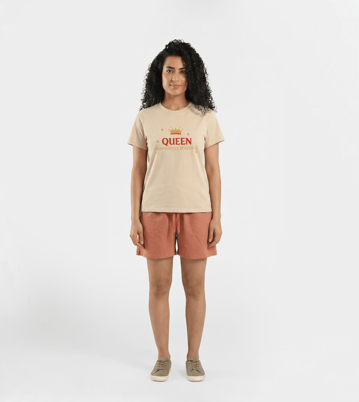 Women “Queen” Printed Short Pajama Set - Red Cotton