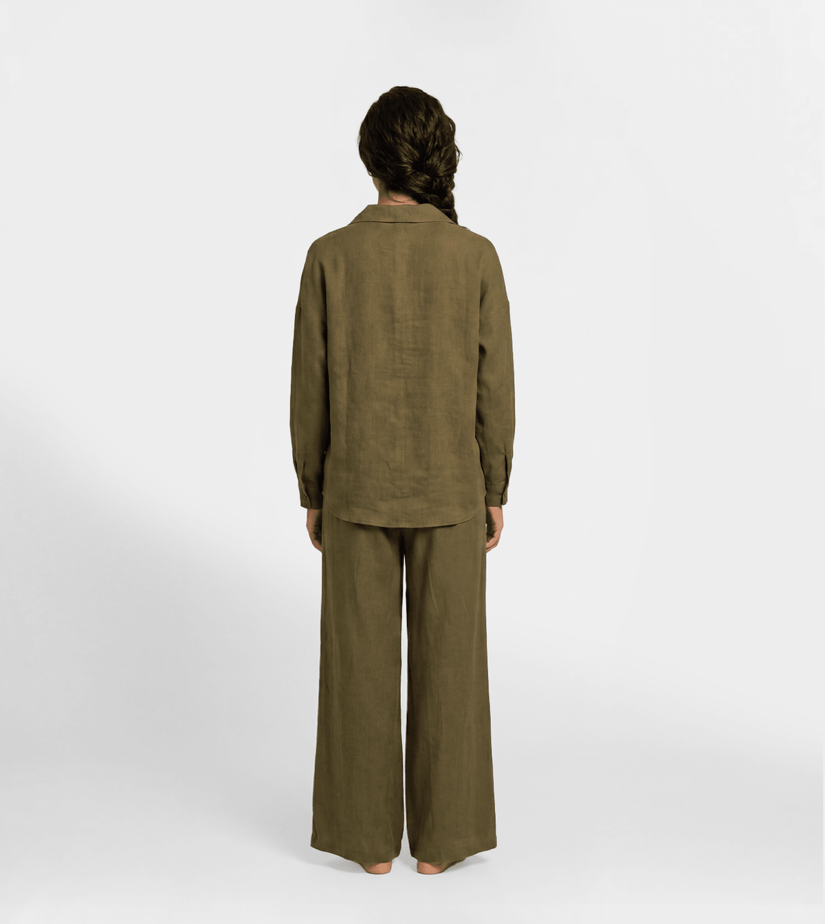 Women Relaxed Button-Up Shirt & Wide-Leg Pants Set - Red Cotton