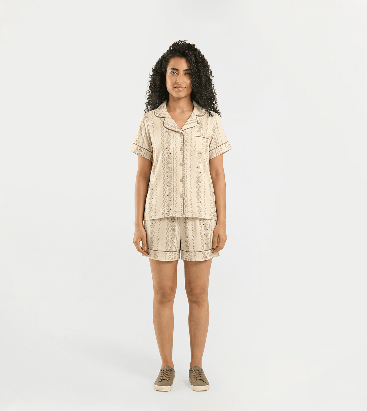 Women short-sleeved pajama set with shorts - Red Cotton