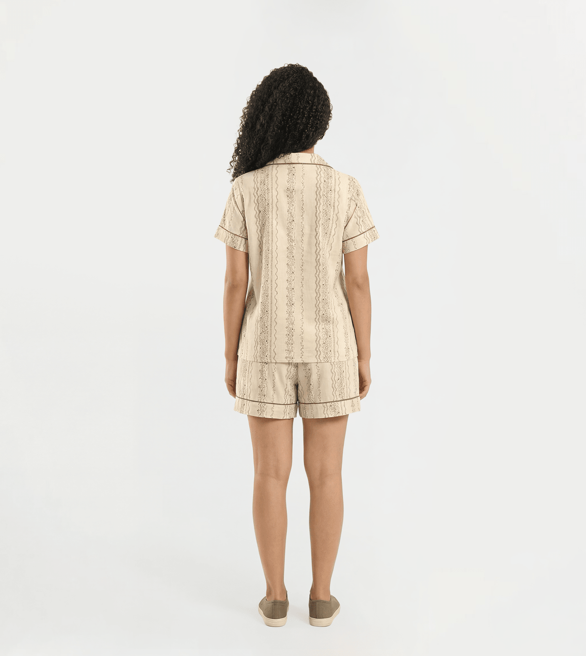 Women short-sleeved pajama set with shorts - Red Cotton
