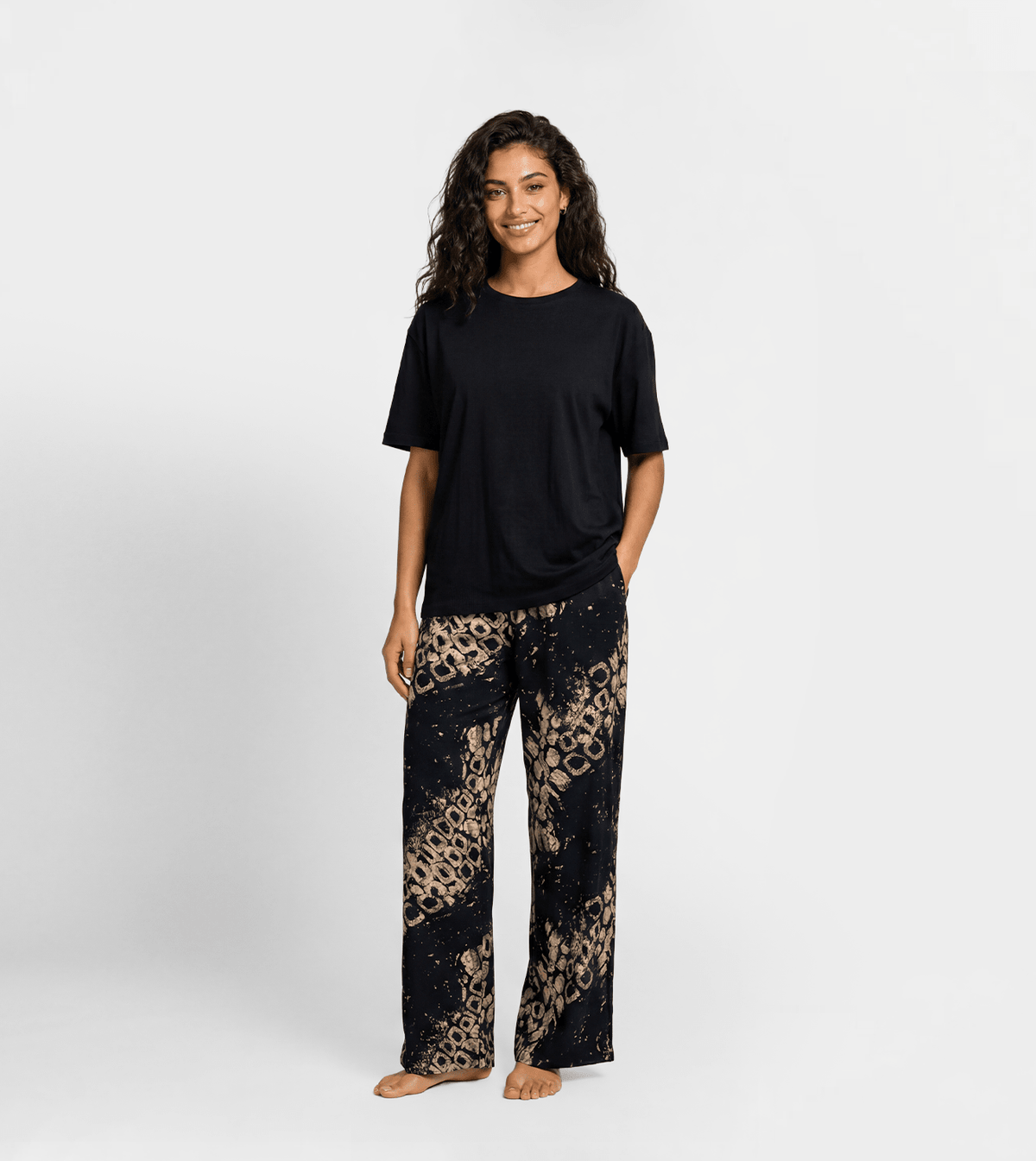 Women Soft Touch Pajama Set with Printed Pants - Red Cotton