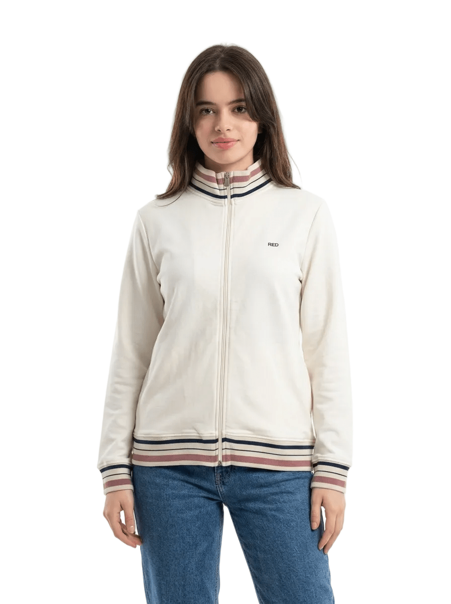 Women Zip-Up Track Jacket - Red Cotton