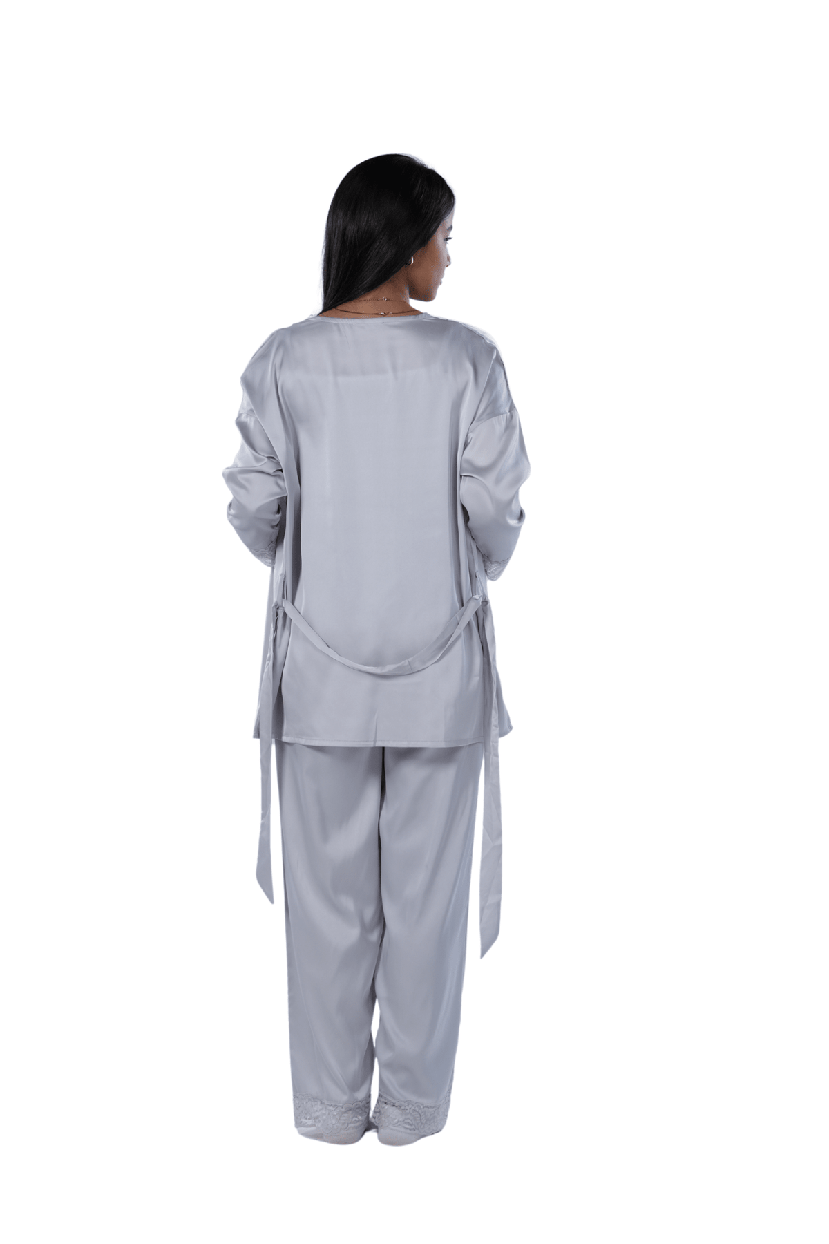 Women's 3-piece Comfort Satin pajamas -Silver - Red Cotton