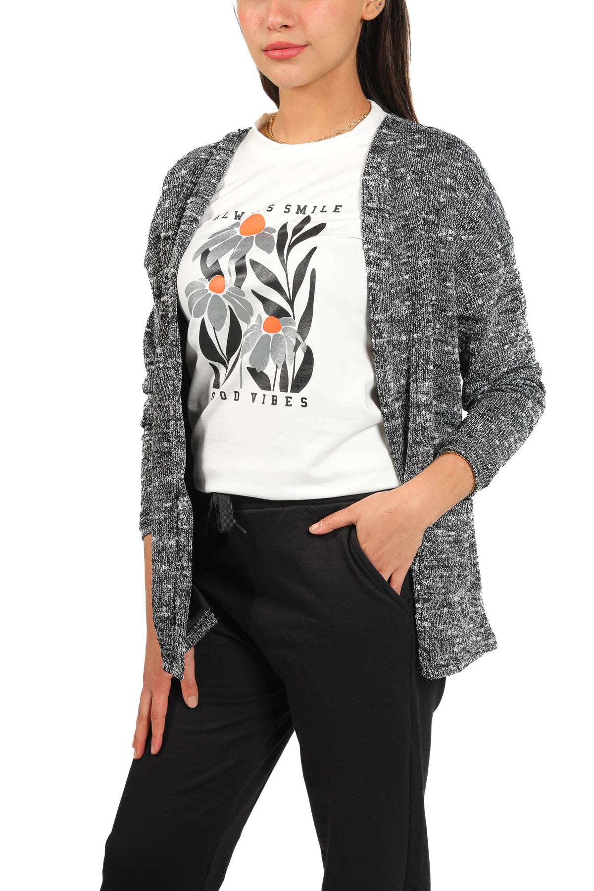 Women's 3-piece pajamas -Black - Red Cotton