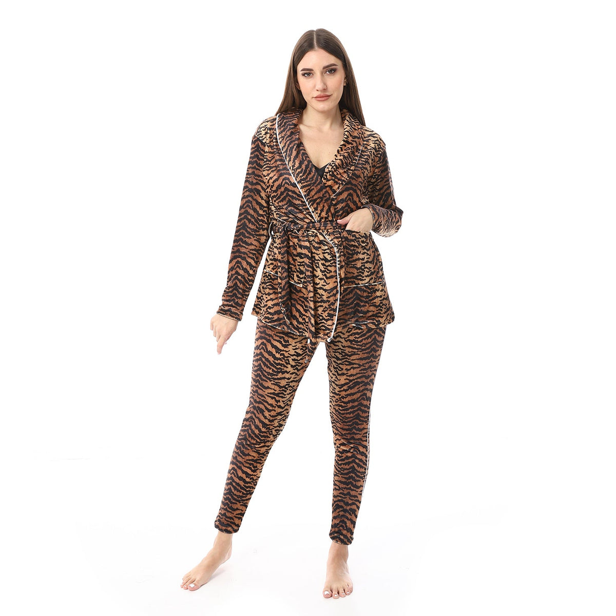 Women's 3-piece pajamas -Black - Red Cotton