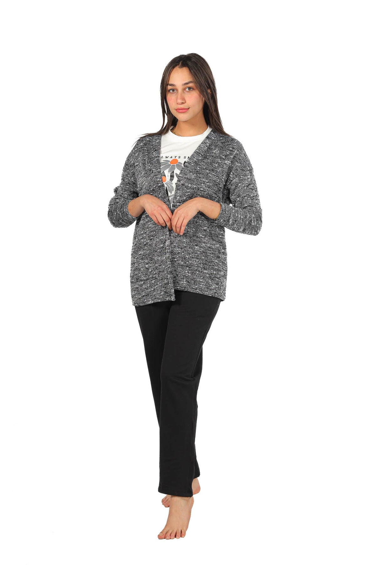 Women's 3-piece pajamas -Black - Red Cotton