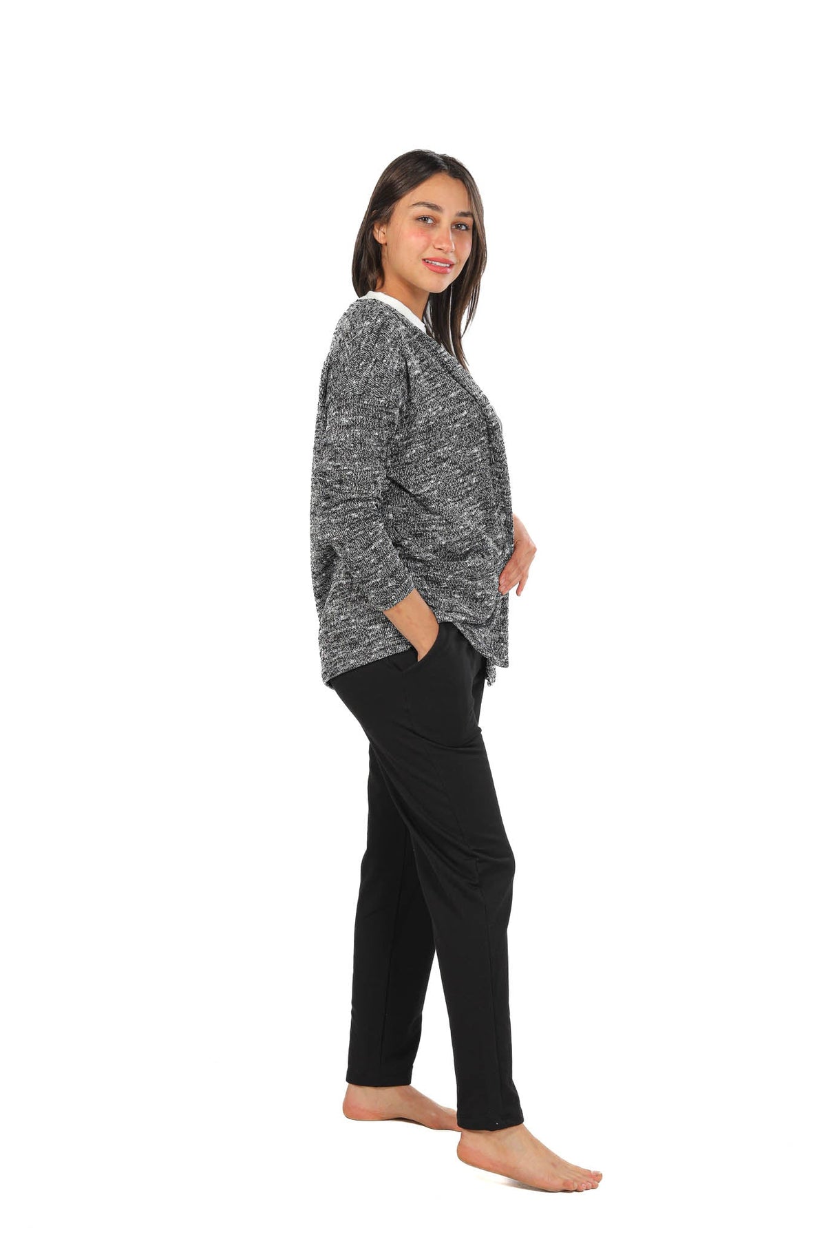 Women's 3-piece pajamas -Black - Red Cotton