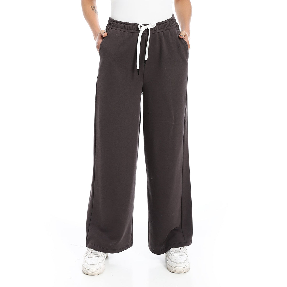 Women's Autum Wide Leg Trousers - Multicolor - Red Cotton