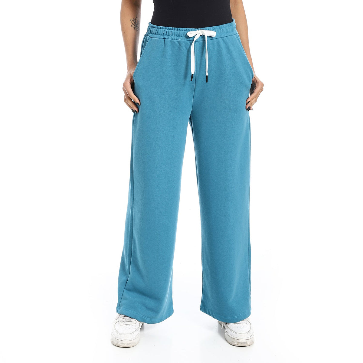Women's Autum Wide Leg Trousers - Multicolor - Red Cotton