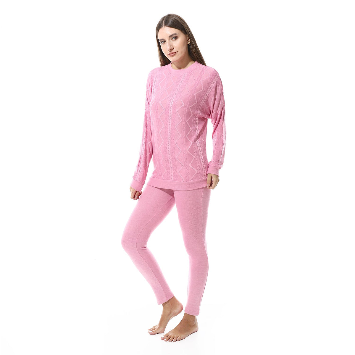 Women's Autumn Jacquard Pajamas - Rose - Red Cotton