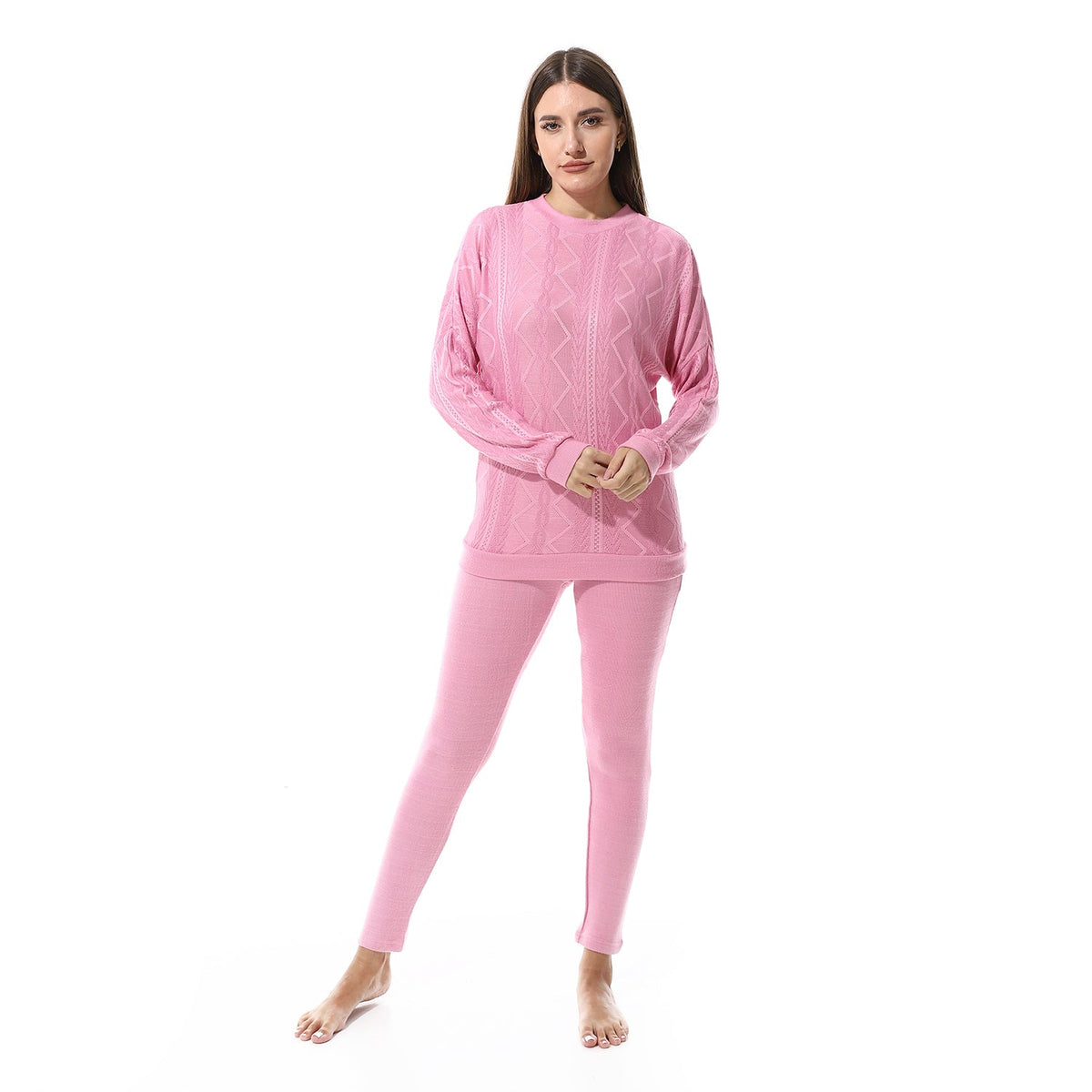 Women's Autumn Jacquard Pajamas - Rose - Red Cotton