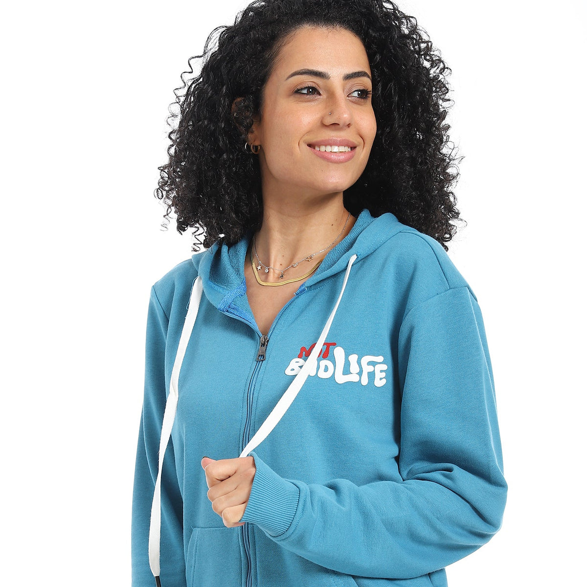 Women's Autumn Sweatshirt With Printed -Blue - Red Cotton