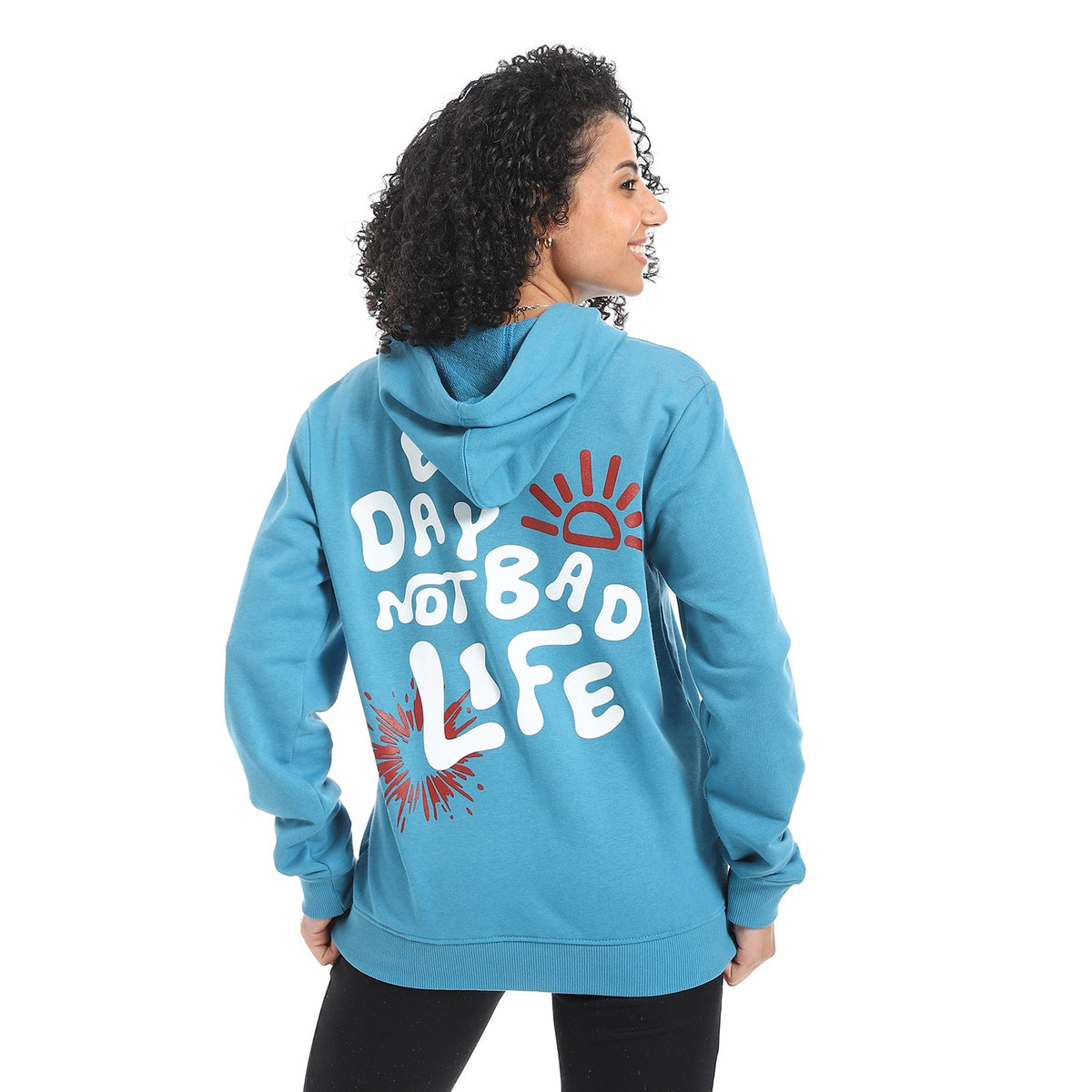 Women's Autumn Sweatshirt With Printed -Blue - Red Cotton