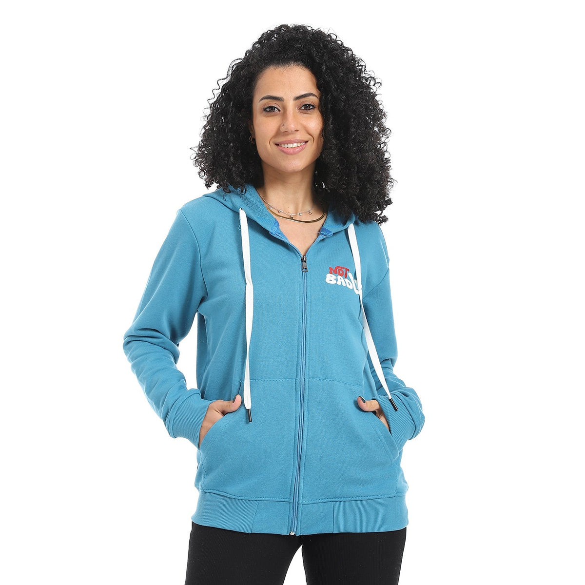 Women's Autumn Sweatshirt With Printed -Blue - Red Cotton