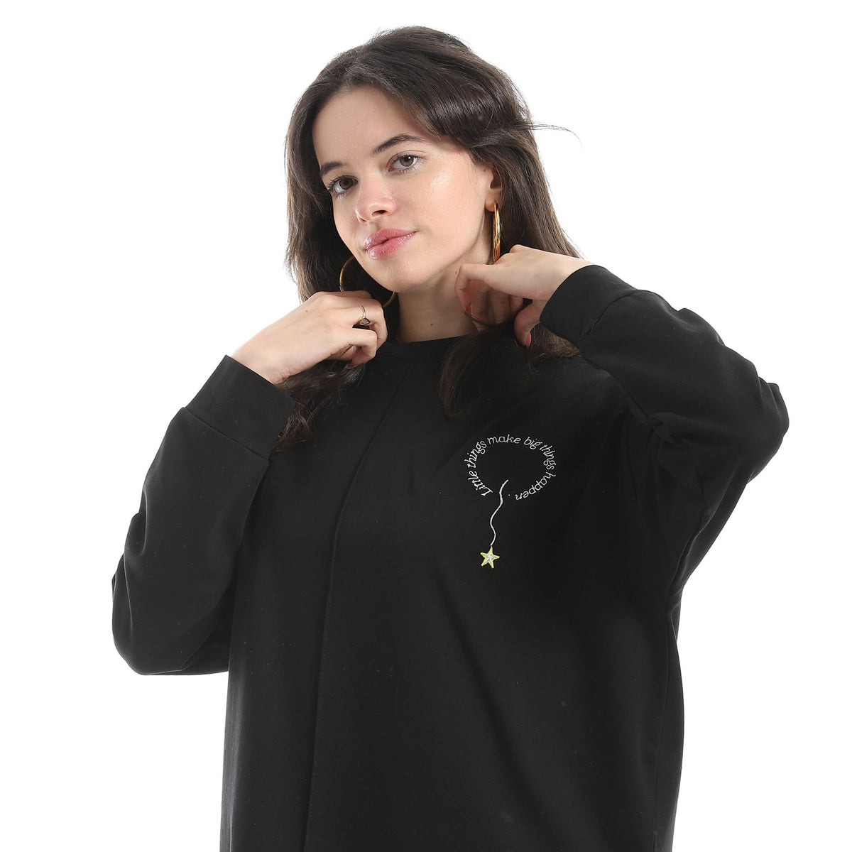 Women’s Black Embroidered Activewear Set – Sweatshirt & Pants - Red Cotton