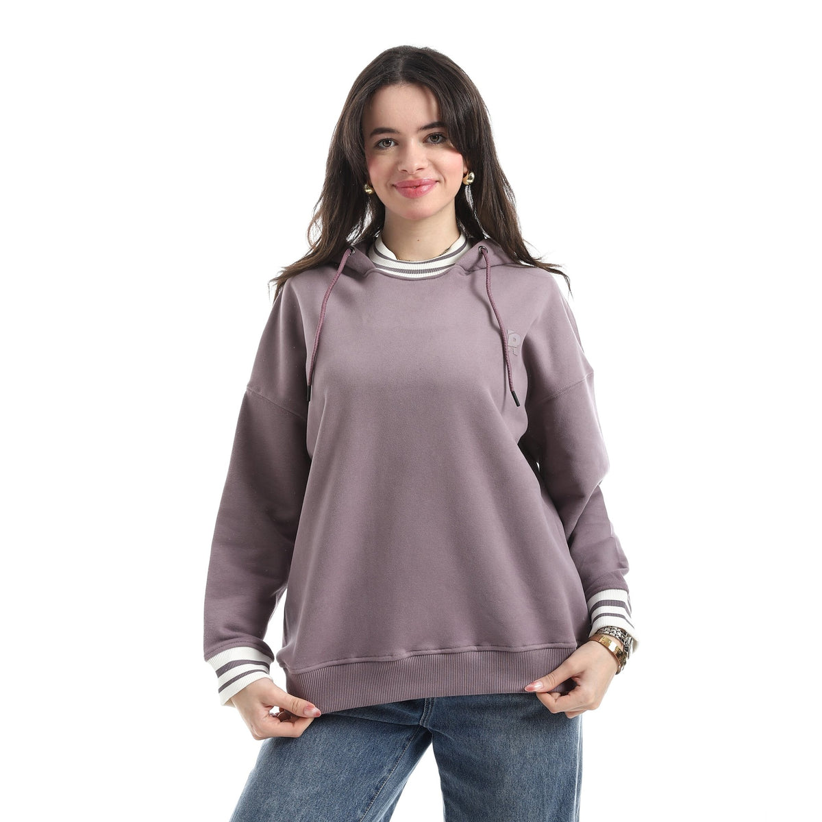 Women’s Casual Hooded Sweatshirt – Soft Fabric Hooded with Long Sleeves - Red Cotton