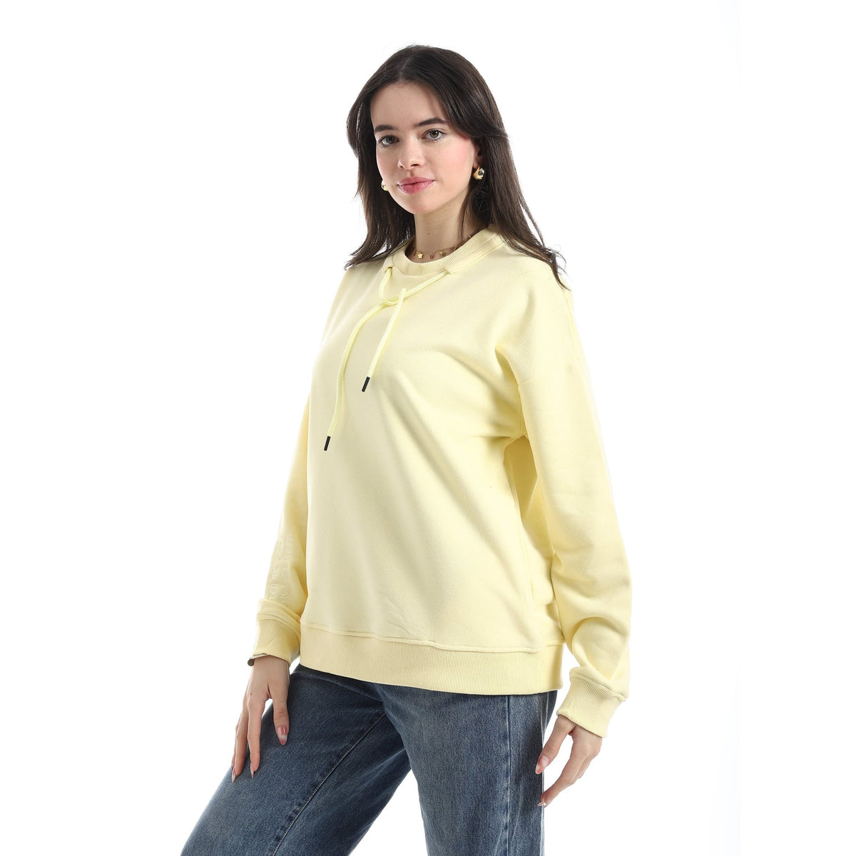 Women’s Casual Sweatshirt with Embroidered Sleeve - Red Cotton