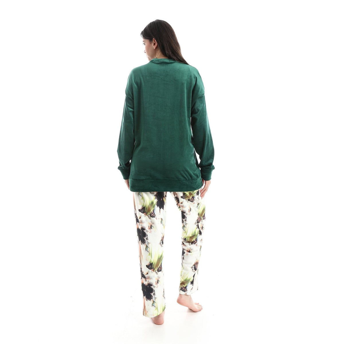 Women's Emerald Velvet Embroidered Loungewear Set - Red Cotton