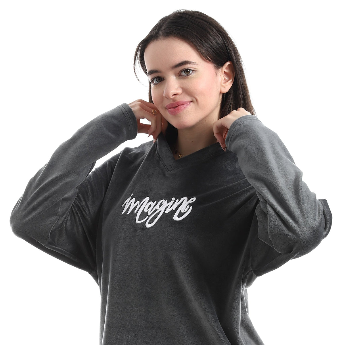 Women's "Imagine" Velvet Two-Piece Pajama Set – Charcoal & Animal Print - Red Cotton