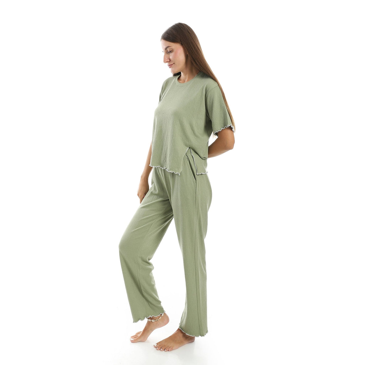 Women’s Jacquard Pajama Set - Olive - Red Cotton
