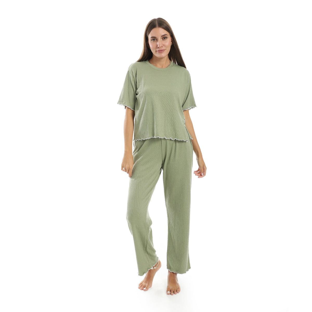 Women’s Jacquard Pajama Set - Olive - Red Cotton