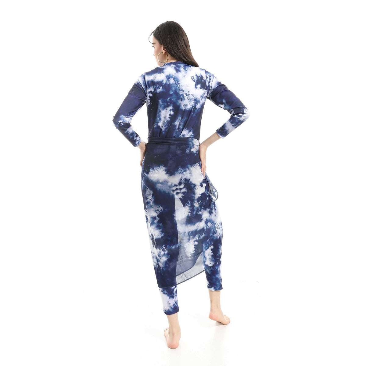 Women's Modest Swimwear Set - Navy Marble - Red Cotton