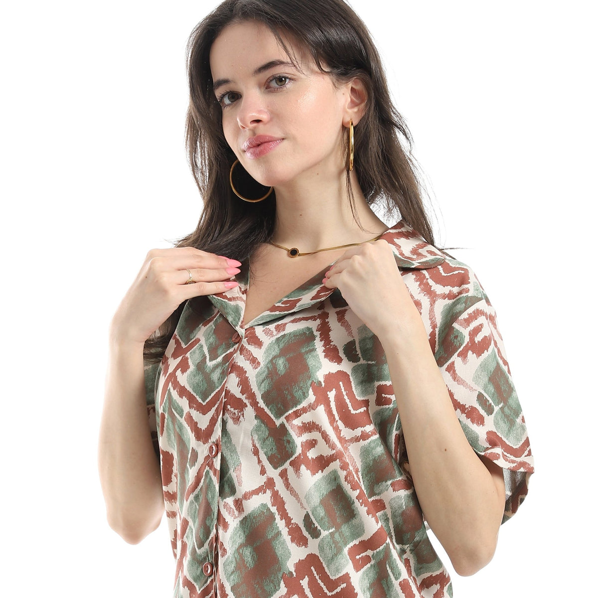 Women's Pajama Set – Soft Fabric with Modern Geometric Print - Red Cotton