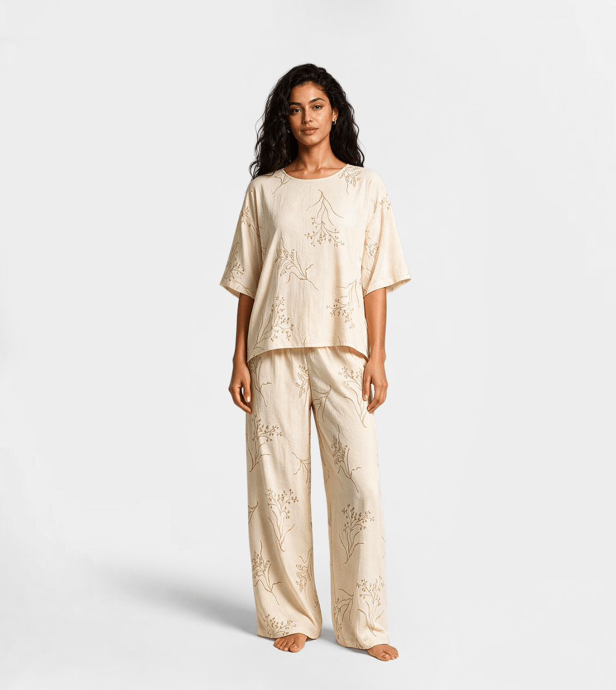 Women’s Printed Viscose Pants Set - Red Cotton