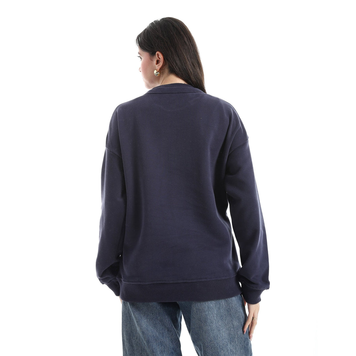 Women's Regular Fit Crew Neck Thick Basic Sweatshirt - Red Cotton